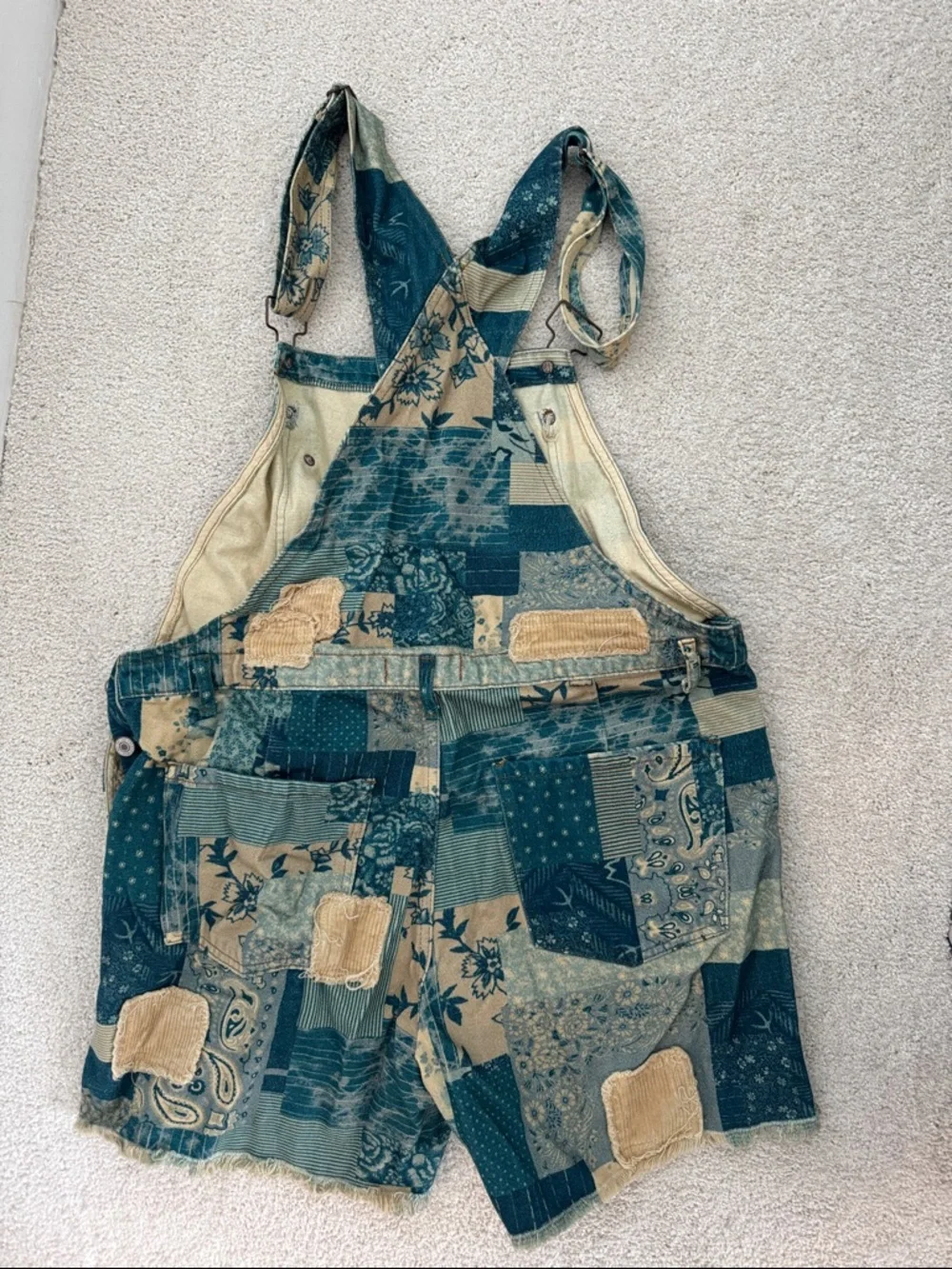 We The Free Teal & Beige Patchwork Denim Overall Dress - Picture 3 of 3